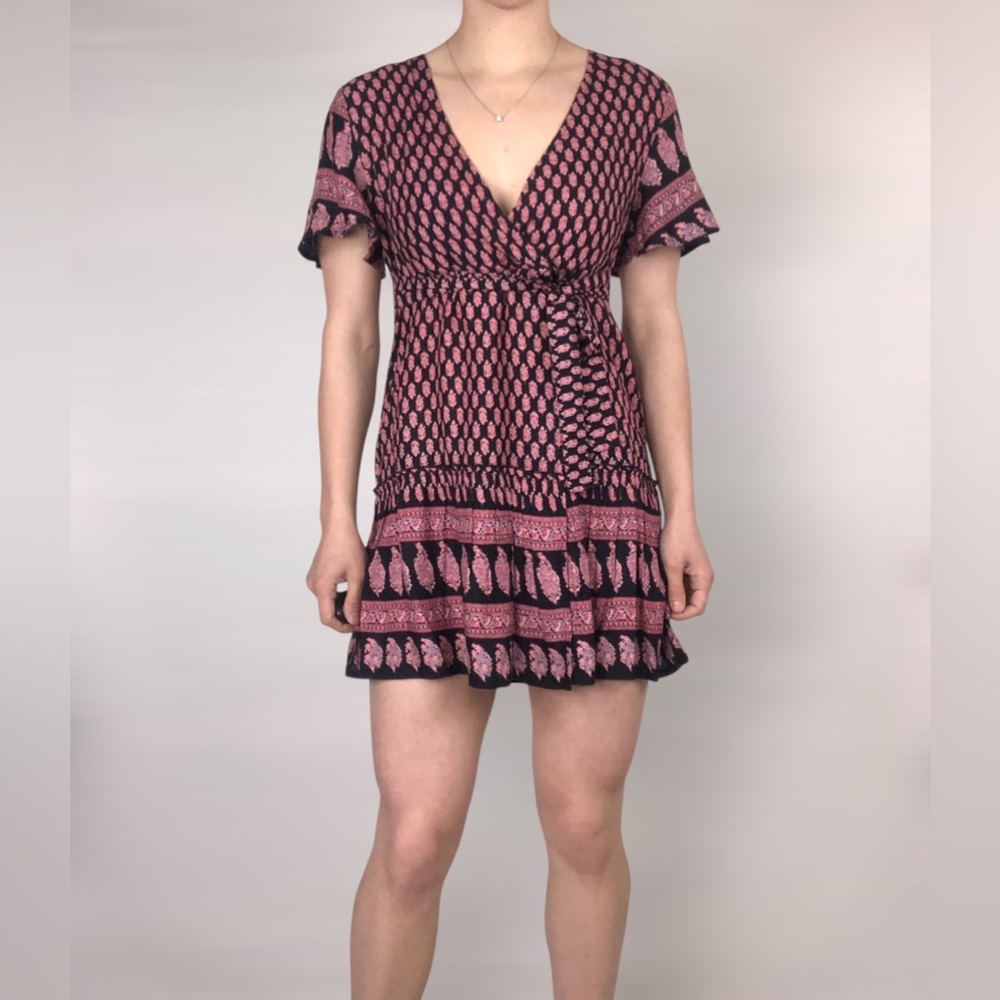 NWT Raga Avah Short Wrap Dress Floral Pink Blue Size S Bohemian